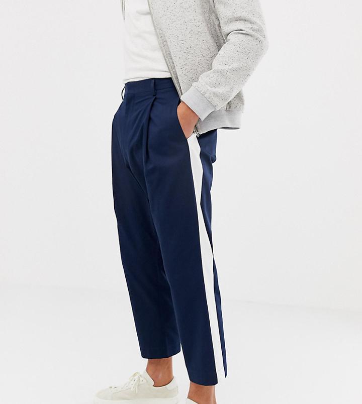 Noak Wide Leg Smart Pants In Navy With Side Stripe