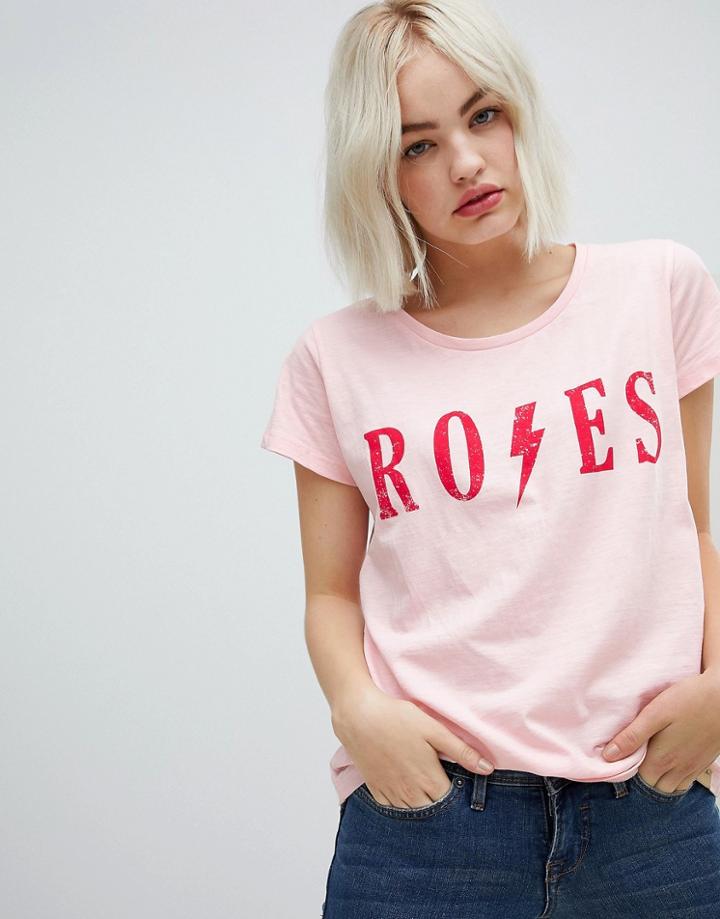 Blend She Daria Roses Lightening Print T-shirt - Pink