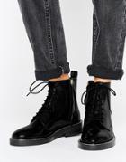 Asos Antartica Leather Lace Up Ankle Boots - Black