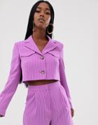 Asos Design Cropped Suit Blazer In Purple Pinstripe - Multi