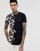Religion T-shirt Skull Floral Side Print - Black
