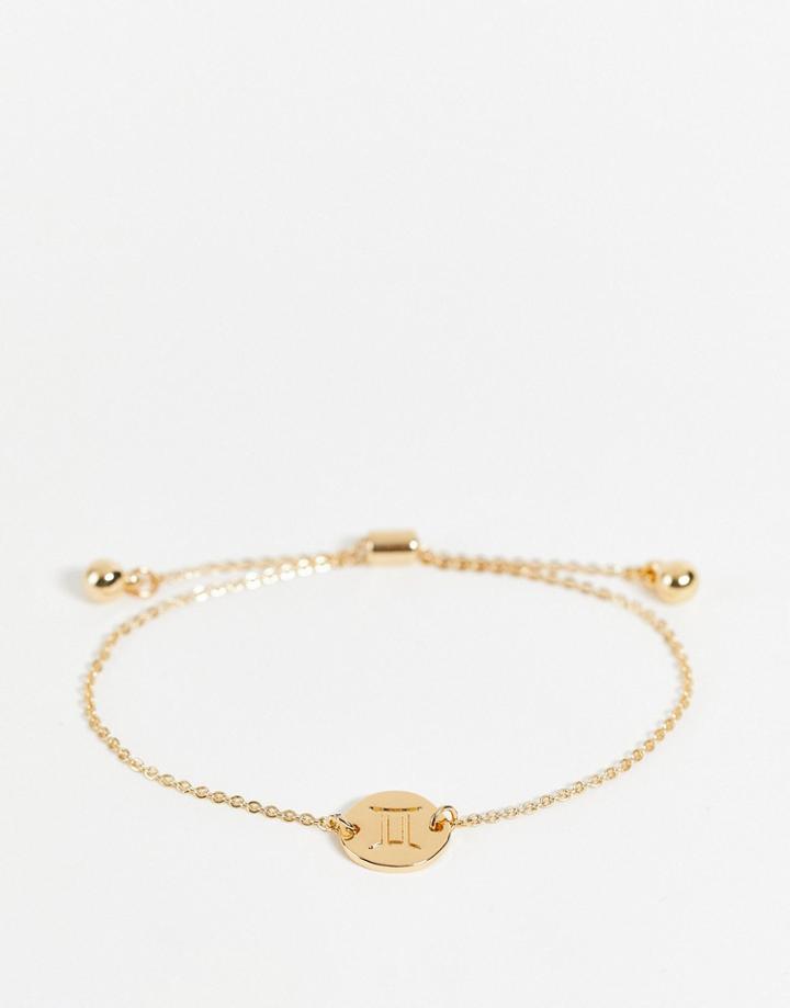 Asos Design Bracelet With Gemini Zodiac Charm In Gold Tone
