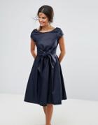 Closet Short Sleeve Bow Front Dress - Blue