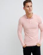 Asos Design Muscle Fit Long Sleeve Polo In Jersey In Pink - Pink