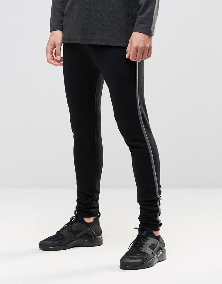 Asos Super Skinny Joggers With Stripe In Black - Black