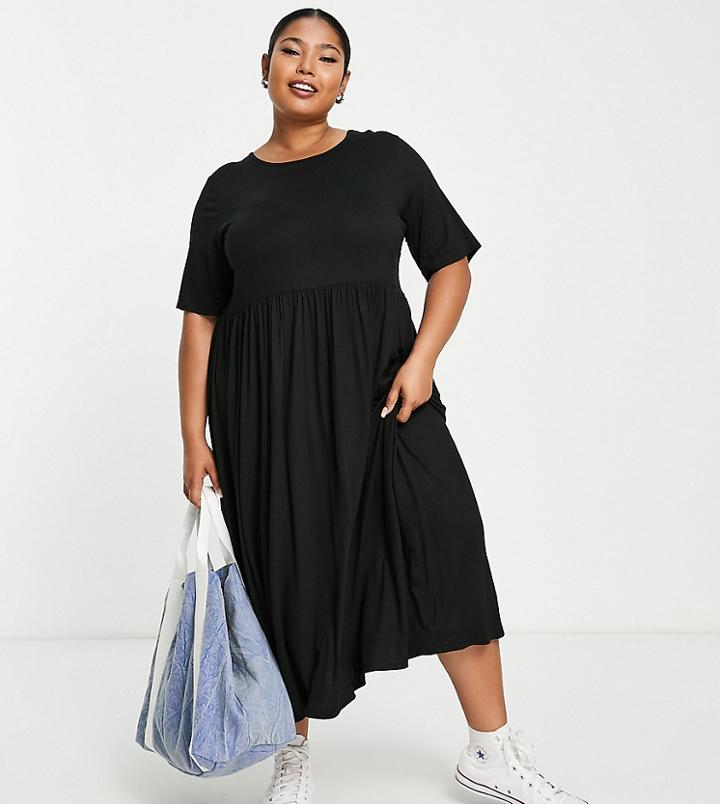 Yours Smock Midi Dress In Black