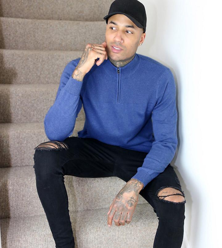 Jacamo Half Zip Sweatshirt In Blue-blues