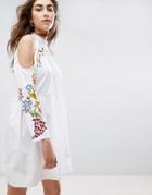 Asos Embroidered Cold Shoulder Dress - White