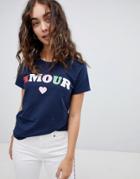 Daisy Street Relaxed T-shirt With Amour Print - Navy
