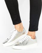 Mango Metallic Lace Up Trainer - Silver