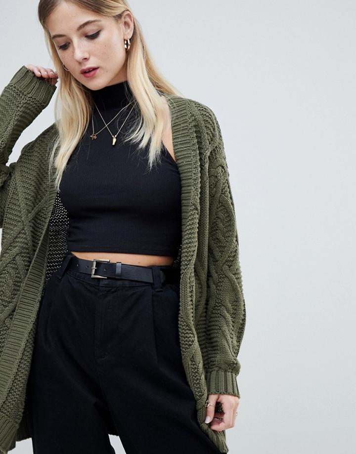 Noisy May Cable Knit Cardigan - Green