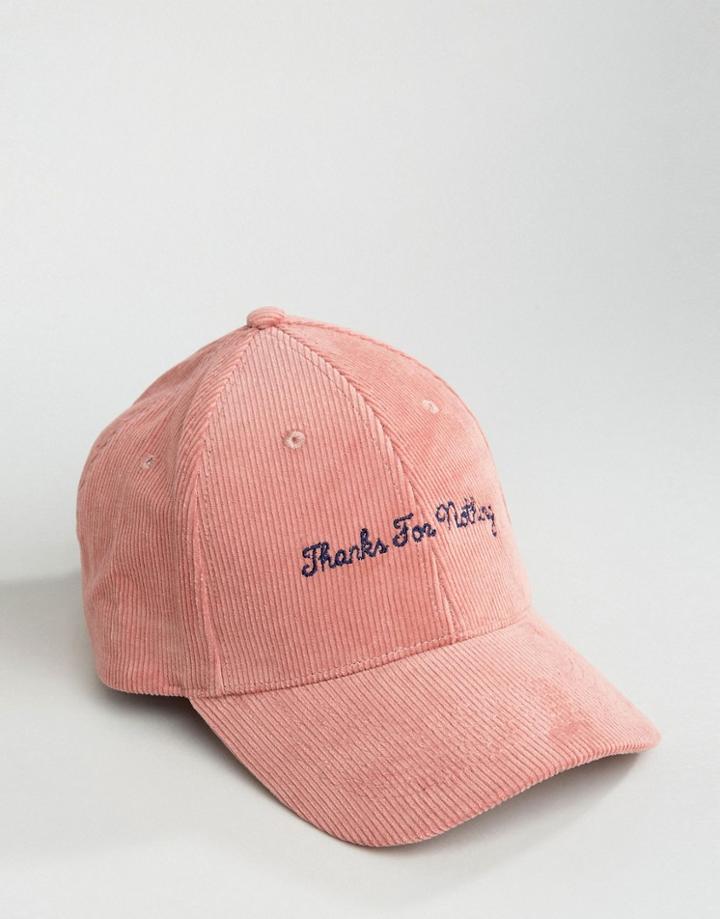 Asos Baseball Cap In Pink Cord With Embroidery - Pink