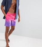 Asos Tall Swim Shorts In Purple & Pink Ombre In Mid Length - Purple