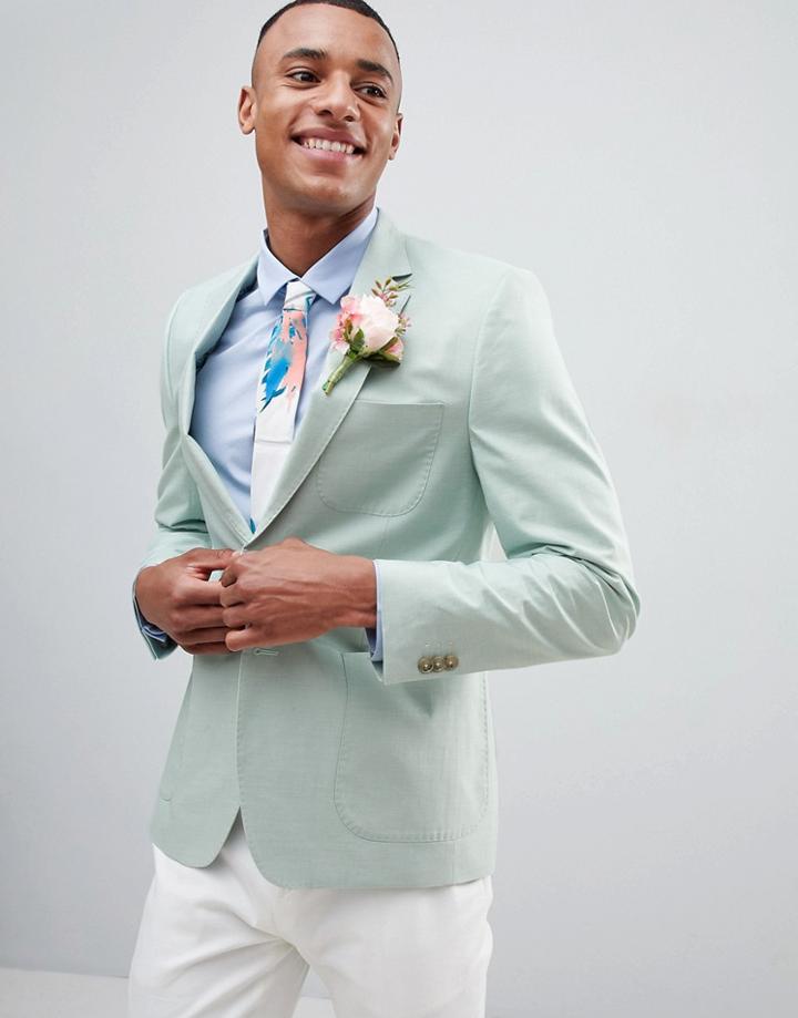 Burton Menswear Regular Fit Cotton Blazer In Mint Green - Green