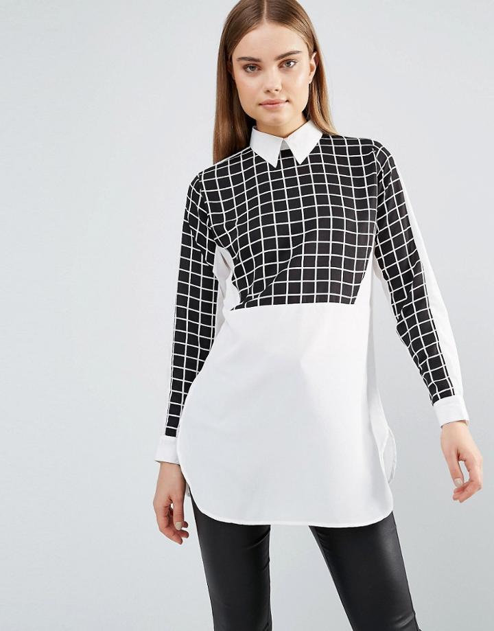 Ax Paris Check Print Insert Top - White