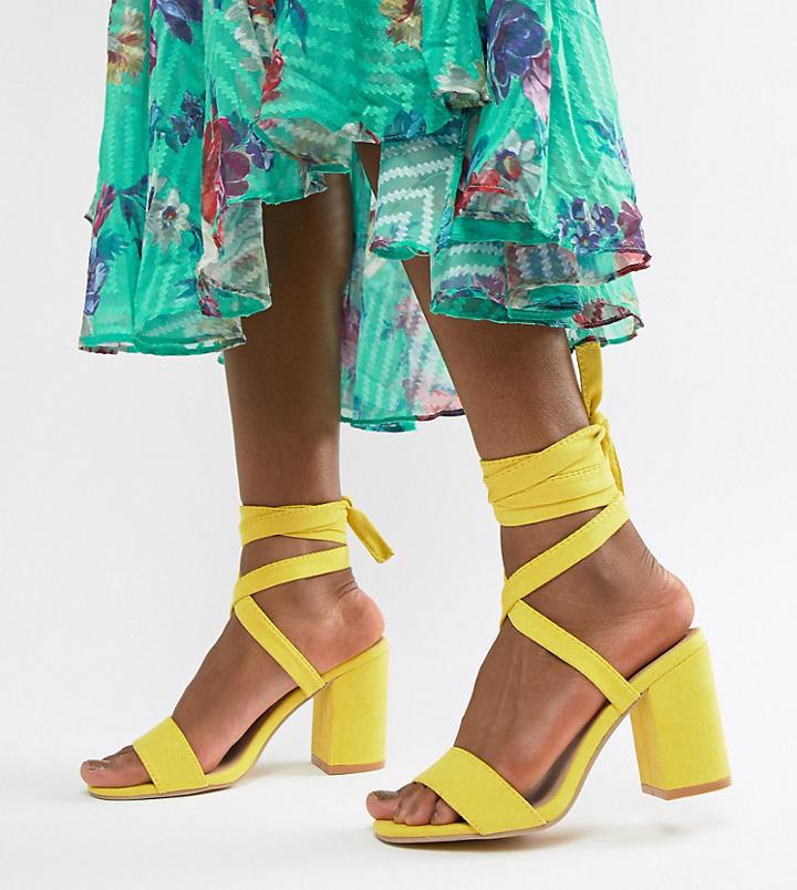 Park Lane Tie Leg Block Heeled Sandals - Yellow