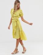 Moon River Ruffle Wrap Skirt In Yellow Polka Dot