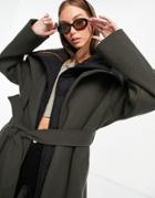 Asos Design Oversized Hybrid Quilted Coat In Olive-green