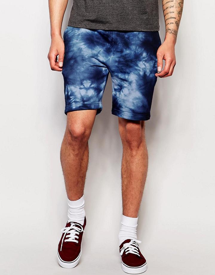 Asos Jersey Shorts In Tie Dye - Bright Blue