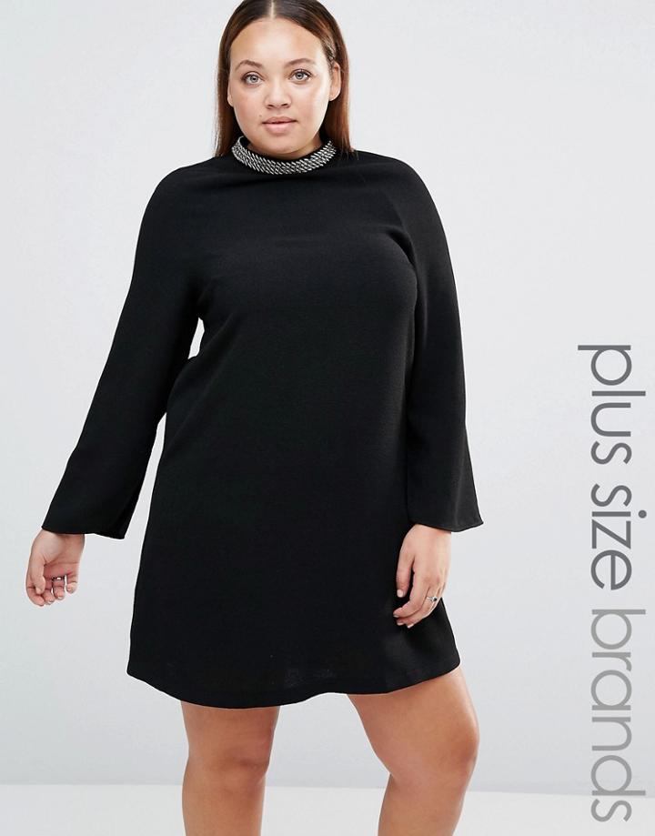 Lovedrobe Plus Dress With Embellished Collar - Black