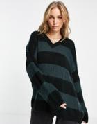 Allsaints Oversized Sweater In Green Stripe-black