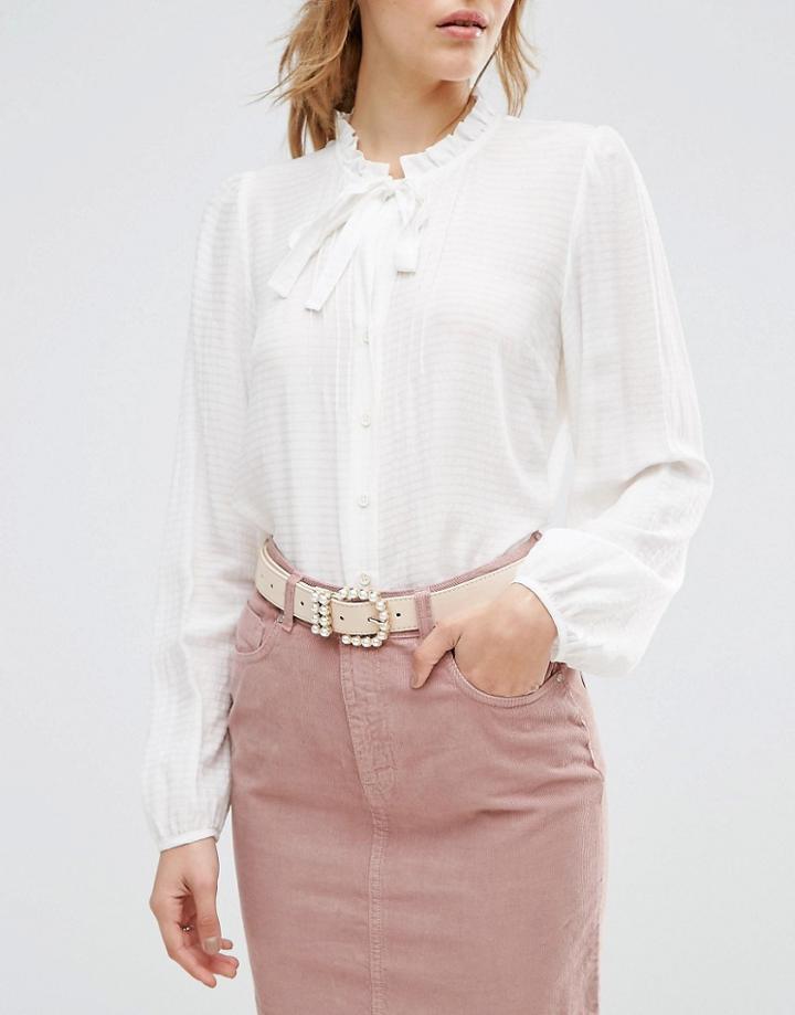 Asos Pearl Buckle Waist And Hip Belt - Beige