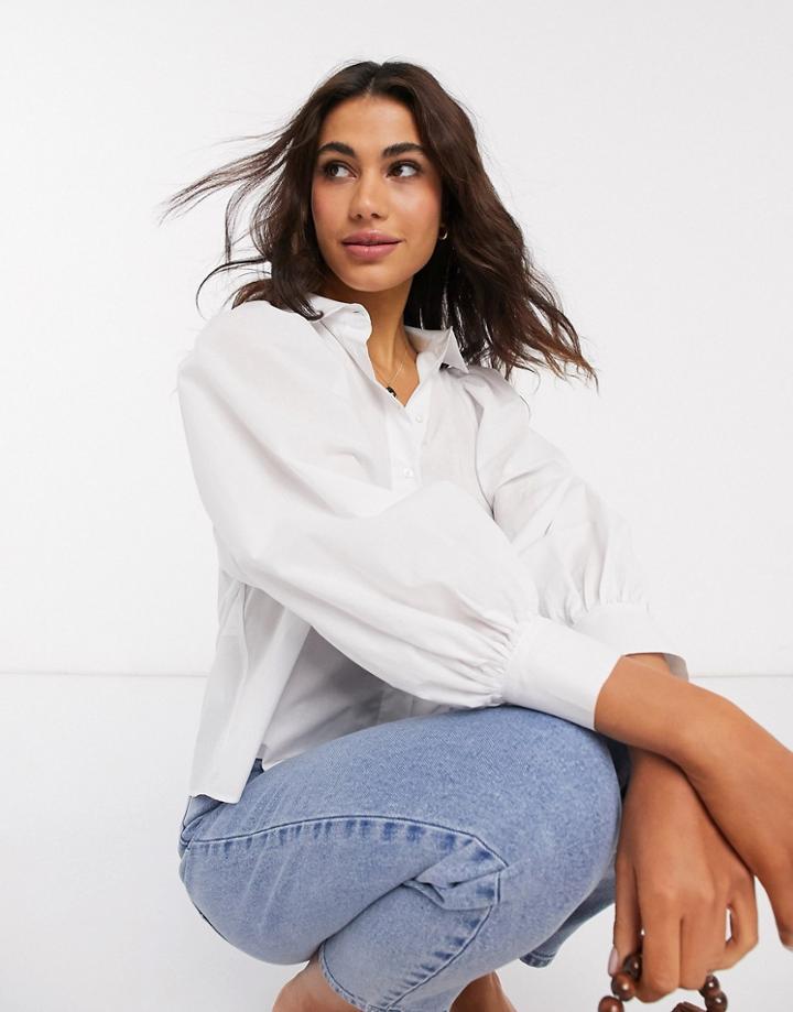 Mango Volume Sleeve Shirt In White