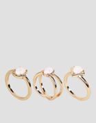 Asos Pack Of 3 Fine Opal Stone Rings - Gold