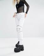 Tripp Nyc Low Rise Skinny Jeans With Biker Zips And Faux Leather Detail - White