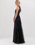 Needle & Thread Embroidered Lace Maxi Gown With High Neck In Graphite - Black