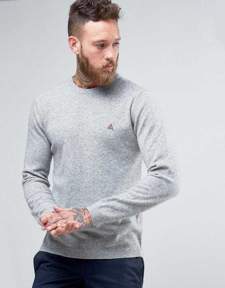 Asos Lambswool Rich Lightweight Sweater With Embroidered Logo - Gray