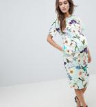 Asos Design Maternity Wiggle Midi Dress In Floral Print - Multi