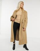 Asos Design Brushed Luxe Maxi Coat In Camel-orange