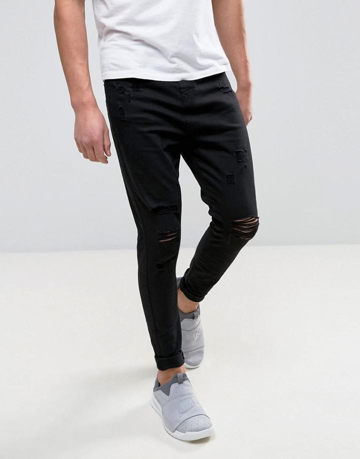Good For Nothing Super Skinny Jeans In Black With Distressing - Black