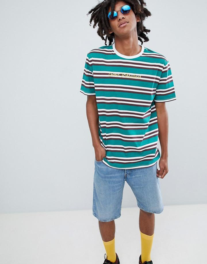 Asos Design Relaxed T-shirt With Retro Stripe And Text Embroidery - Multi