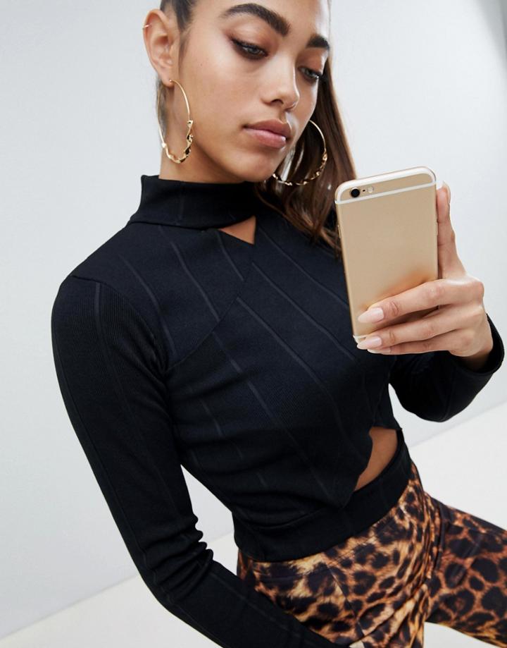 Lasula Wrap Over Crop Top - Black