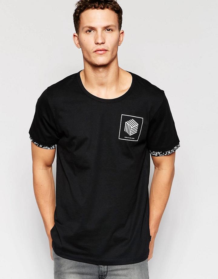 Jack & Jones T-shirt Chest Print & Sleeve Detail - Black