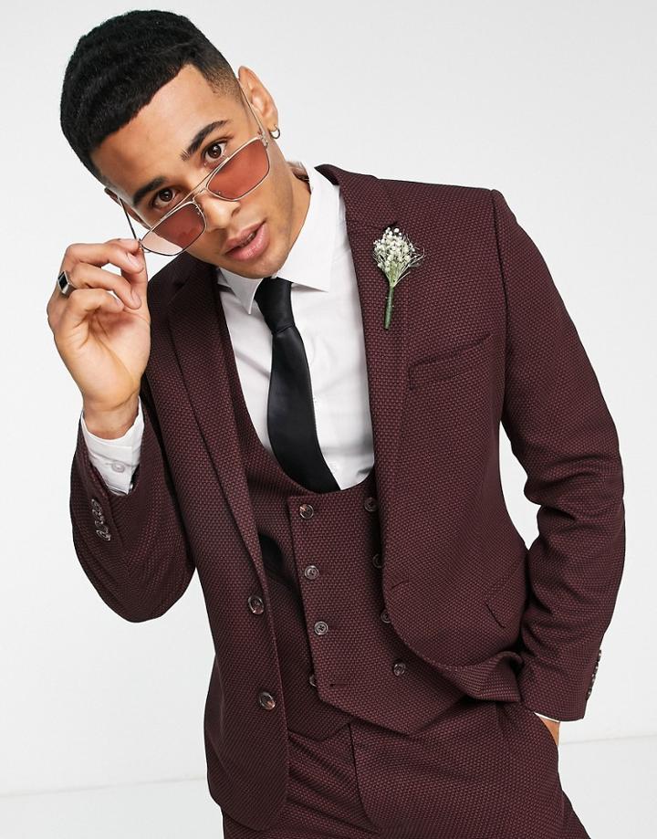 Asos Design Wedding Super Skinny Suit Jacket In Birdseye Texture In Red And Navy