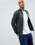 Goosecraft Leather Bomber Jacket In Forest Green - Green