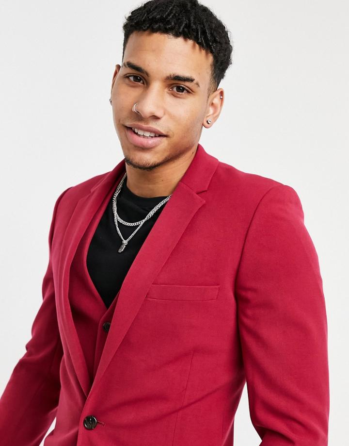 Asos Design Wedding Super Skinny Suit Jacket In Red