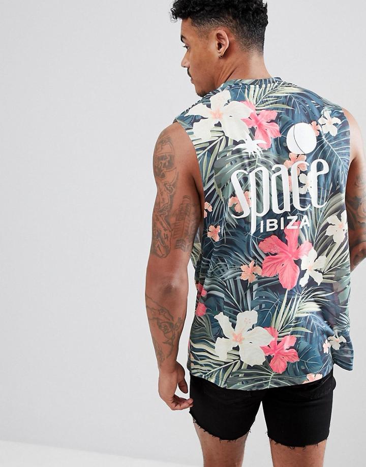 Asos Design Space Ibiza Sleeveless T-shirt With Dropped Armhole In All Over Floral - Multi