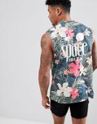 Asos Design Space Ibiza Sleeveless T-shirt With Dropped Armhole In All Over Floral - Multi