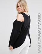 Asos Curve Top With Cold Shoulder And Wrap Back - Black