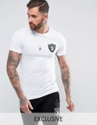 Majestic Longline Raiders T-shirt In Muscle Fit Exclusive To Asos - White