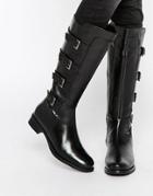 Ravel Multi Strap Knee High Leather Boots - Black