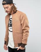 New Era Crafted Faux Suede Bomber Jacket - Tan