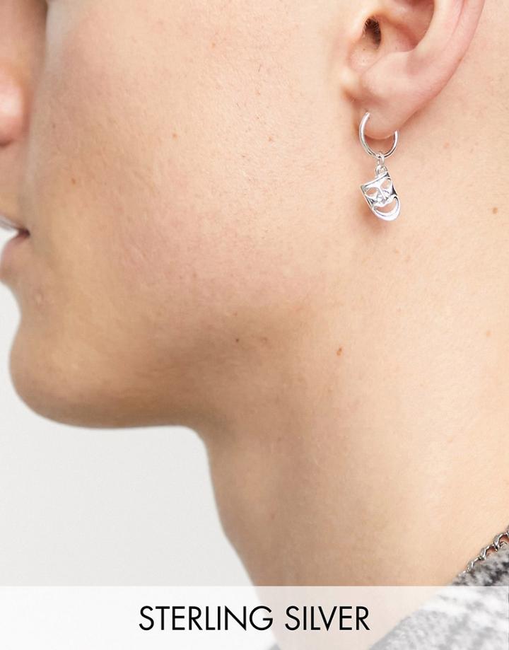 Asos Design Pair Of Sterling Silver 12mm Hoop Earrings With Mask Charms In Silver