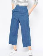Asos Soft Wide Leg Jean With Zip Back In Light Stonewash - Mid Wash Blue