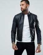 Armani Jeans Fine Textured Leather Biker Jacket - Black