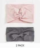 Asos Design Pack Of 2 Wide Jersey Headband With Knot In Pink And Gray-multi